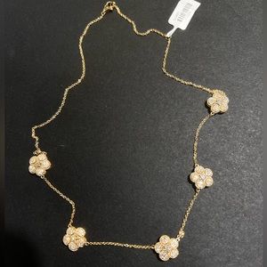 Designer Zela 14k Yellow Gold Natural Diamond Flower Station Necklace
